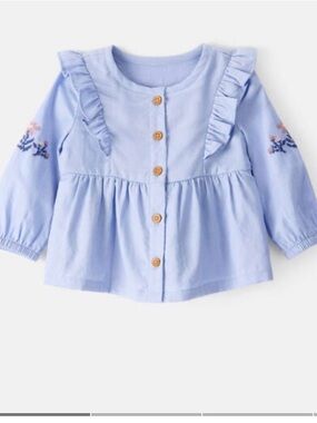 OshKosh B'gosh Light Blue Ruffle Front-Button Blouse